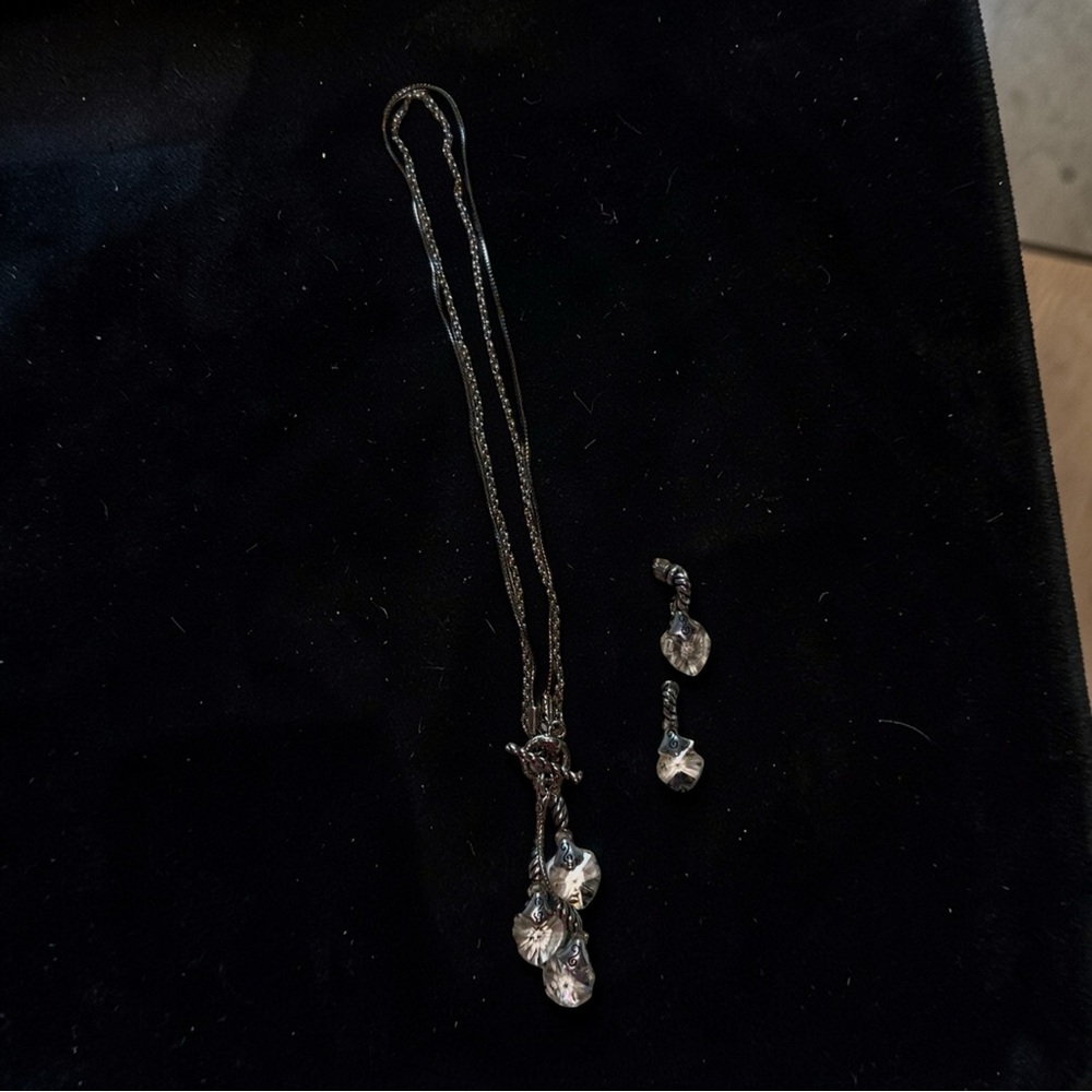 Brighton Jewelry Lot Heart Crystal Necklace Earrings Set Silver Toggle Necklace